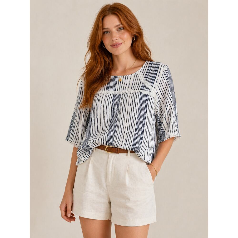 Vintage American Blues Boho Chic Cottagecore Earthy Ruffle Top Women Size L